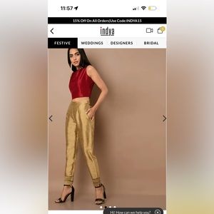 House of Indya Gold Mesh Insert Poly Silk Fitted Pants